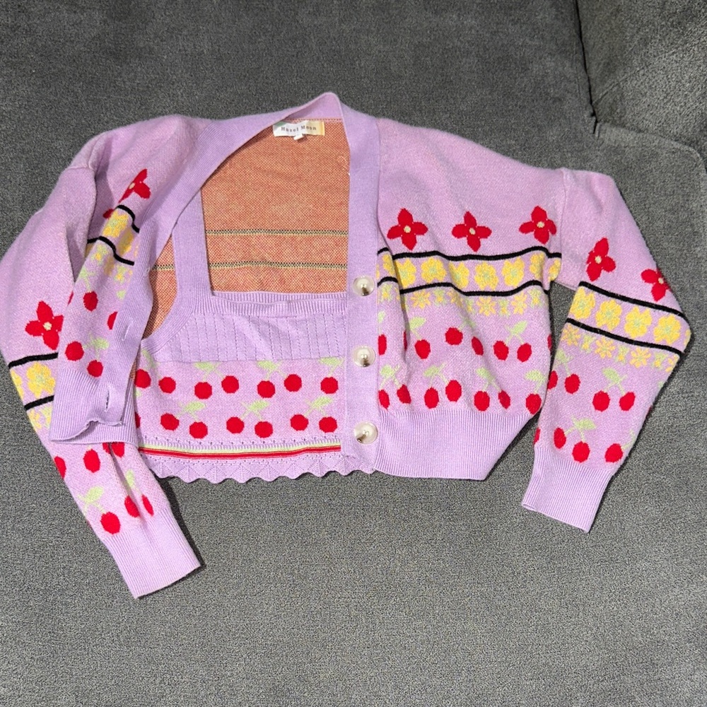 Hazel Moon Y2K 2PC! Lavender & Floral Top + Cardigan DUO SET (size: Medium) - Picture 4 of 13